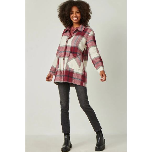 HAYDEN Mandy Misses Burgundy Plaid Shacket with Front Pockets Medium - Picture 1 of 5